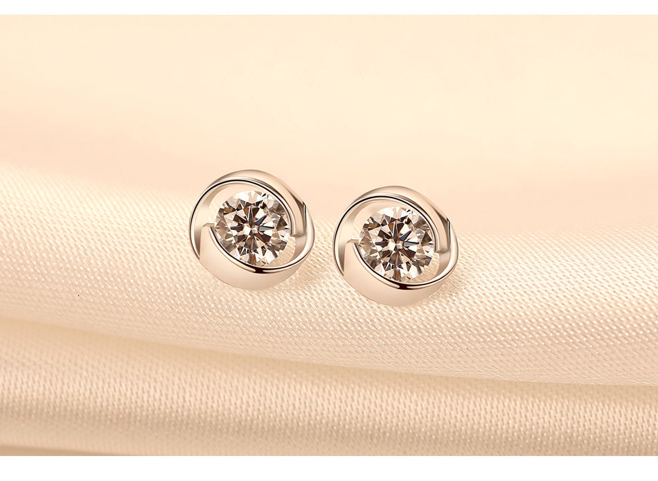 Sterling Silver Rose Stud With Zircon Earrings-Jewearrings