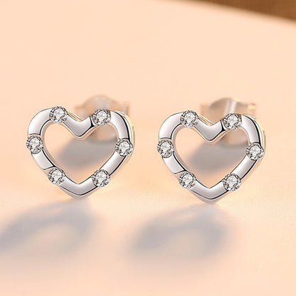 S925 Sterling Silver Stud Earrings Heart Shape-Jewearrings