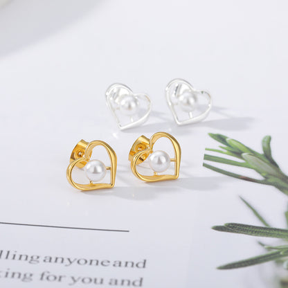 Pearl Love Hollow Earrings Stainless Steel Earrings-Jewearrings