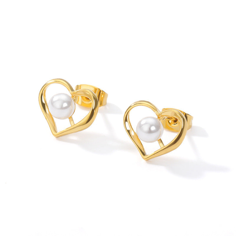 Pearl Love Hollow Earrings Stainless Steel Earrings-Jewearrings