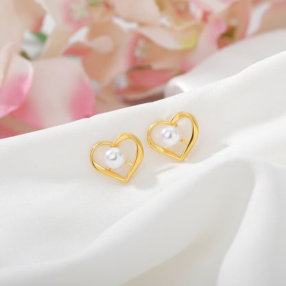 Pearl Love Hollow Earrings Stainless Steel Earrings-Jewearrings