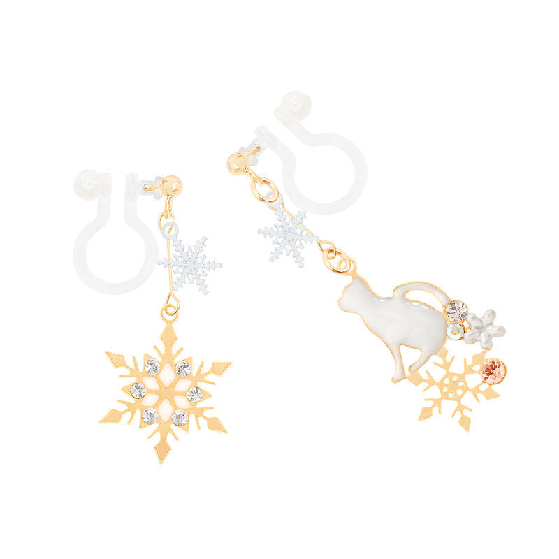 Cat Resin Ear Clip Temperament Simple Snowflake Earrings-Jewearrings