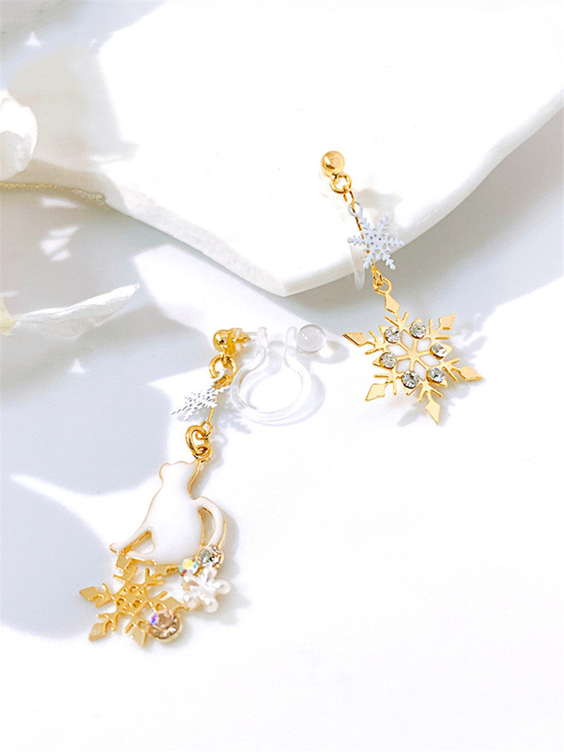 Cat Resin Ear Clip Temperament Simple Snowflake Earrings-Jewearrings