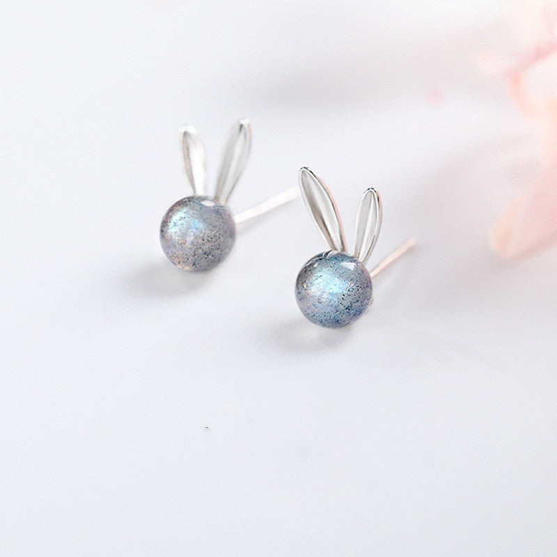 S925 Sterling Silver Moonstone Rabbit Earrings-Jewearrings