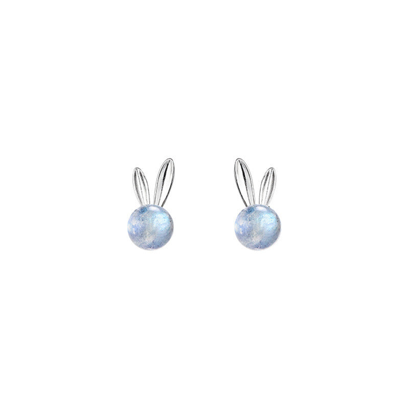 S925 Sterling Silver Moonstone Rabbit Earrings-Jewearrings