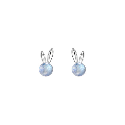 S925 Sterling Silver Moonstone Rabbit Earrings-Jewearrings