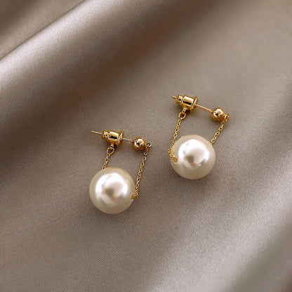 Pearl Back Hanging Short Earrings-Jewearrings