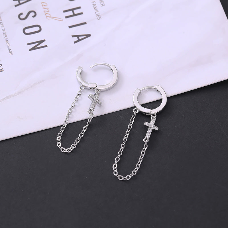 S925 Silver Cross Tassel Earrings Female Personality Creative Retro Earrings-Jewearrings