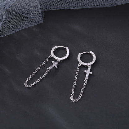 S925 Silver Cross Tassel Earrings Female Personality Creative Retro Earrings-Jewearrings