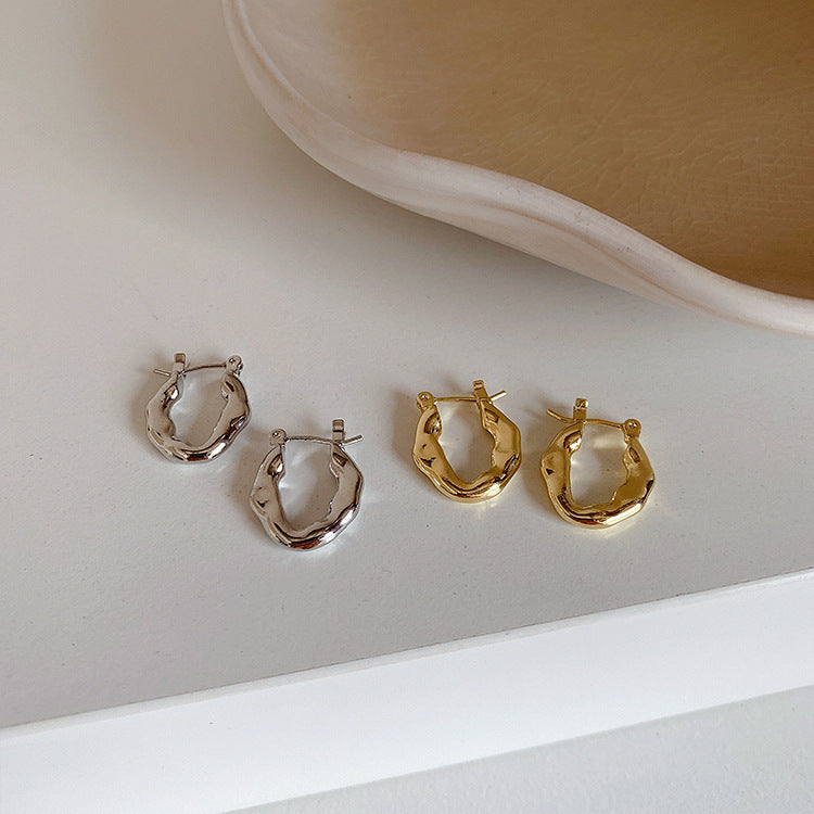 Vintage Irregular Metal Ear Hoop Earrings-Jewearrings