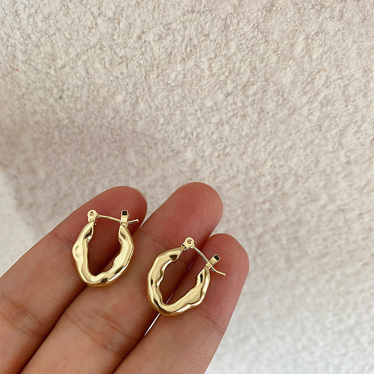 Vintage Irregular Metal Ear Hoop Earrings-Jewearrings