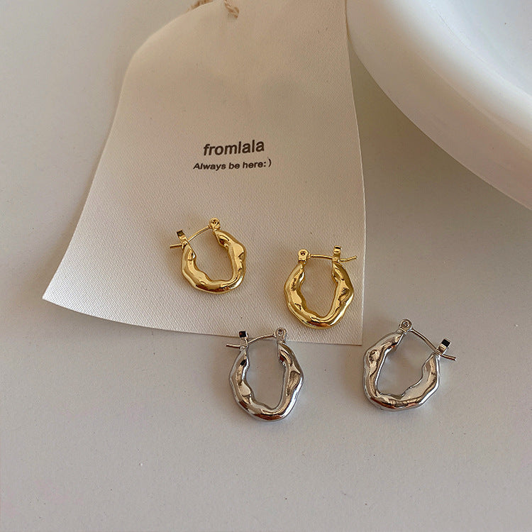 Vintage Irregular Metal Ear Hoop Earrings-Jewearrings