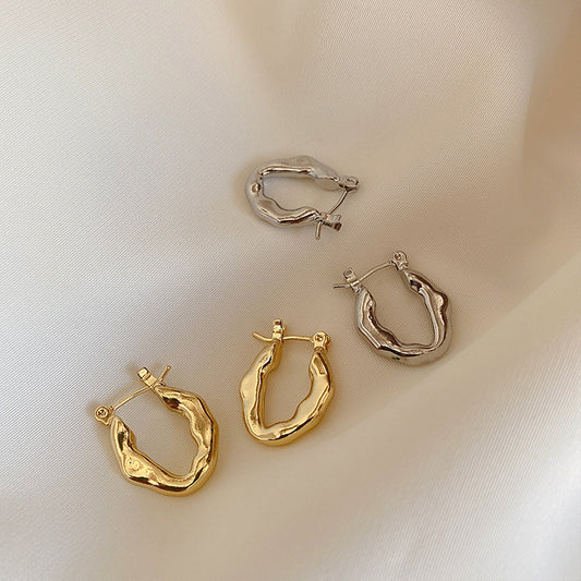 Vintage Irregular Metal Ear Hoop Earrings-Jewearrings