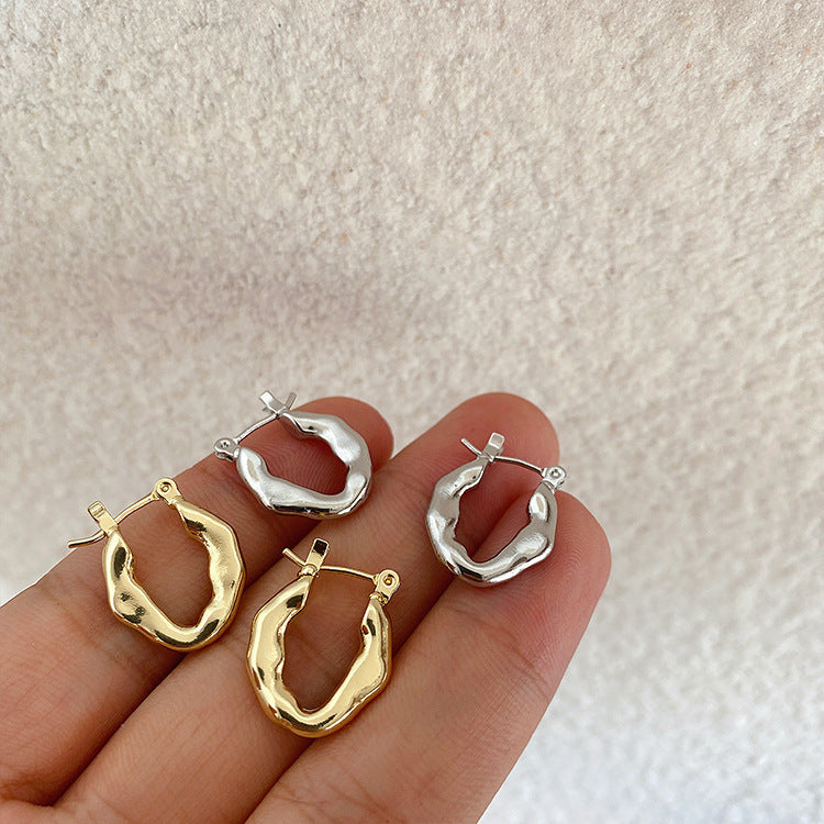 Vintage Irregular Metal Ear Hoop Earrings-Jewearrings