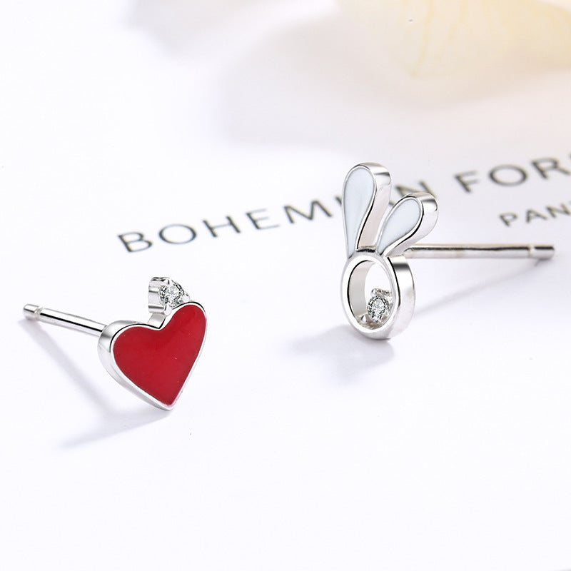 S925 Sterling Silver Asymmetric Love Rabbit Earrings-Jewearrings