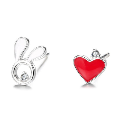 S925 Sterling Silver Asymmetric Love Rabbit Earrings-Jewearrings