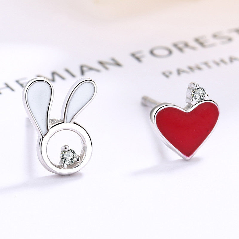 S925 Sterling Silver Asymmetric Love Rabbit Earrings-Jewearrings