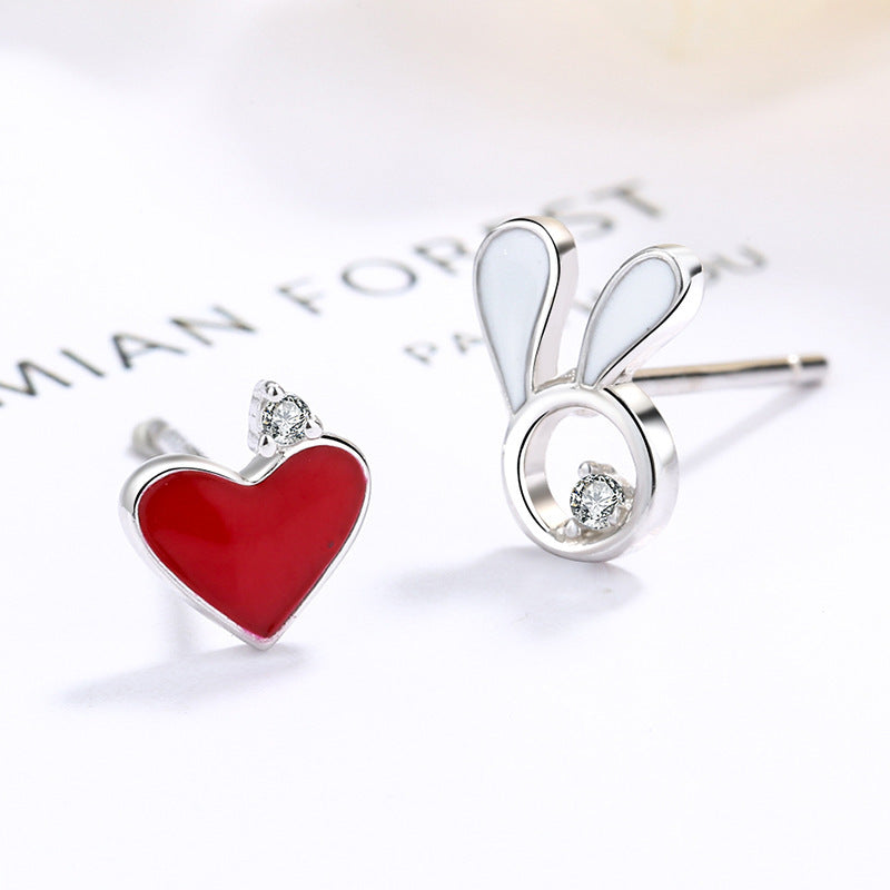 S925 Sterling Silver Asymmetric Love Rabbit Earrings-Jewearrings