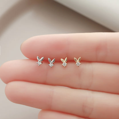 Mini Cute Bunny Earrings In Sterling Silver-Jewearrings