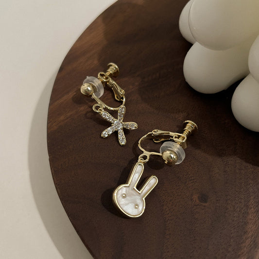 Cute Asymmetric Bunny Earrings Niche Ear Clip-Jewearrings