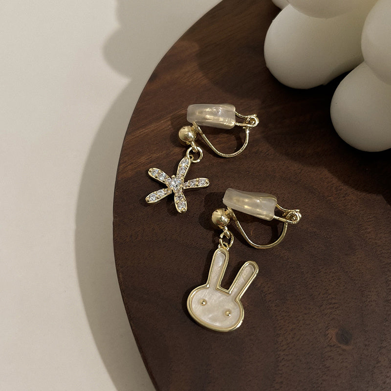 Cute Asymmetric Bunny Earrings Niche Ear Clip-Jewearrings