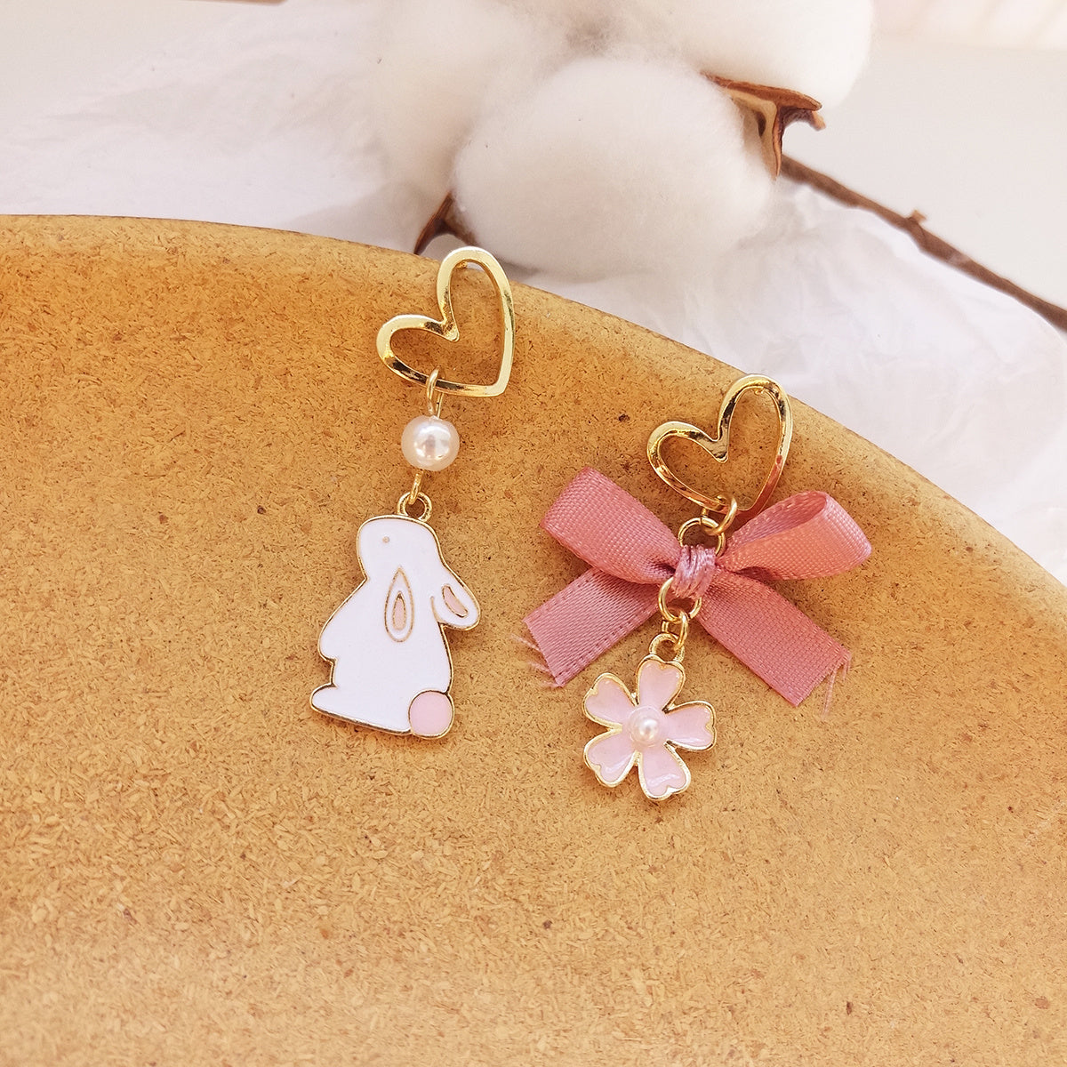 Lovely Hand-made Asymmetric Bow Flower Earrings-Jewearrings