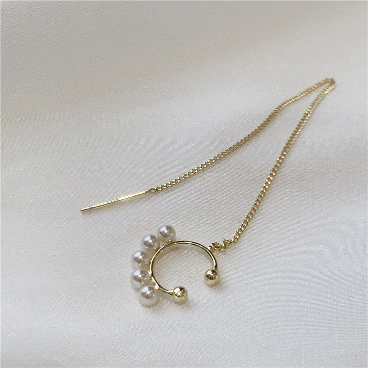 South Korea's Dongdaemun Simple Pearl Shape Ear Line Female Temperament Super Fairy Chain Earrings Ear Bone Clip Cold Wind Earrings-Jewearrings