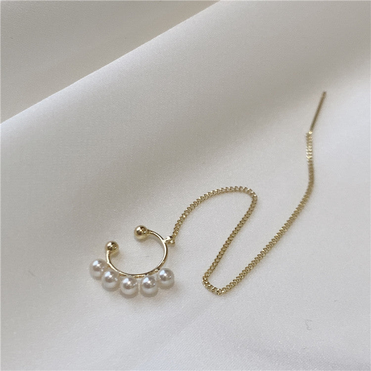 South Korea's Dongdaemun Simple Pearl Shape Ear Line Female Temperament Super Fairy Chain Earrings Ear Bone Clip Cold Wind Earrings-Jewearrings