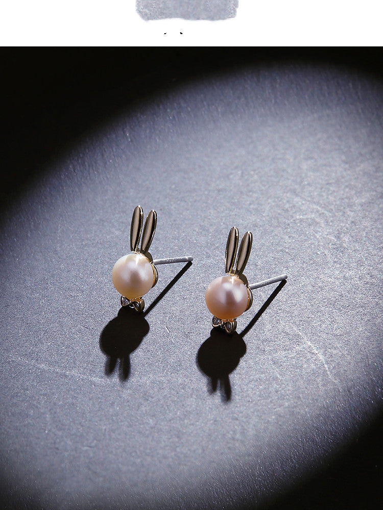 Natural Freshwater Pearl Rabbit Earrings Female High-end Temperament-Jewearrings