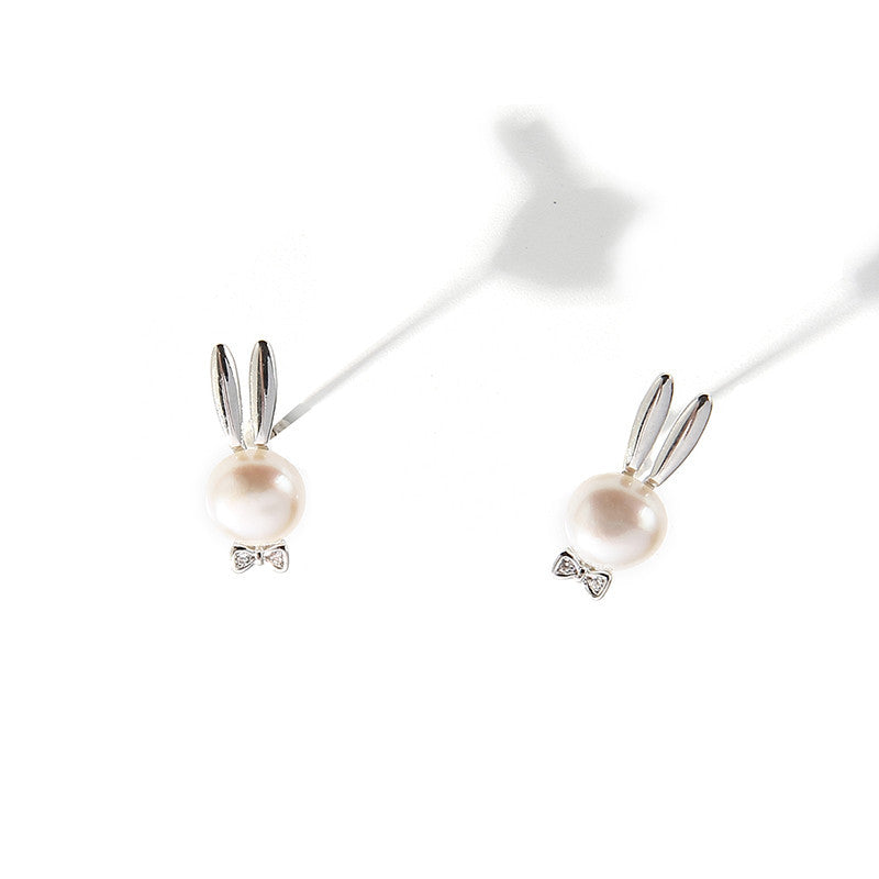 Natural Freshwater Pearl Rabbit Earrings Female High-end Temperament-Jewearrings