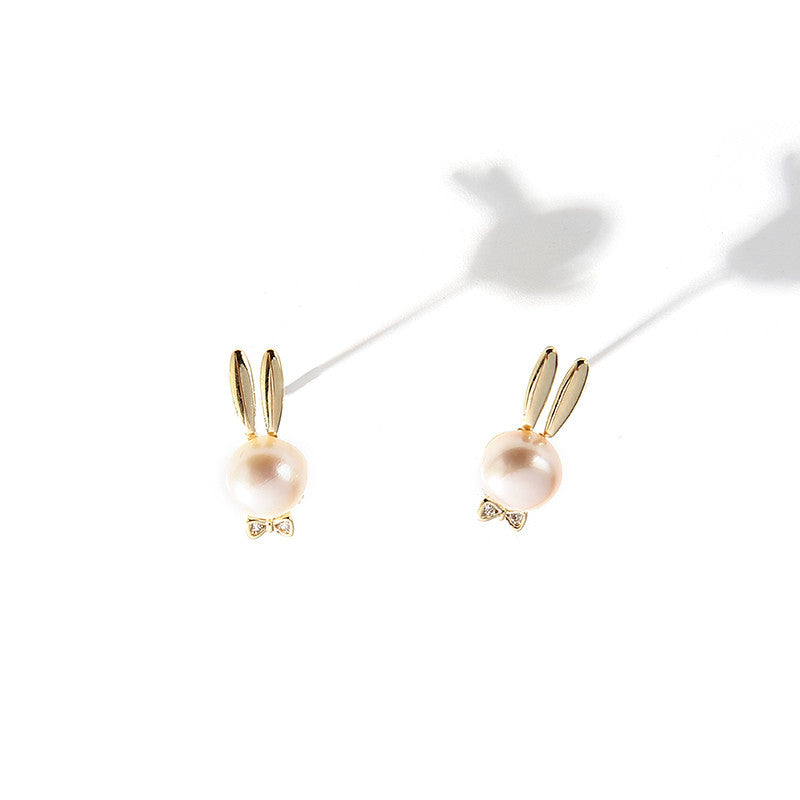 Natural Freshwater Pearl Rabbit Earrings Female High-end Temperament-Jewearrings