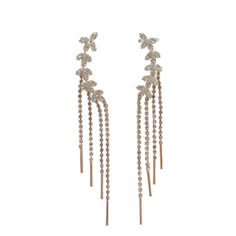 Willow Leaf Tassel Ear Bone Clip Earrings All-in-one Earrings New Trendy Personality Design Fashion Earrings Women-Jewearrings