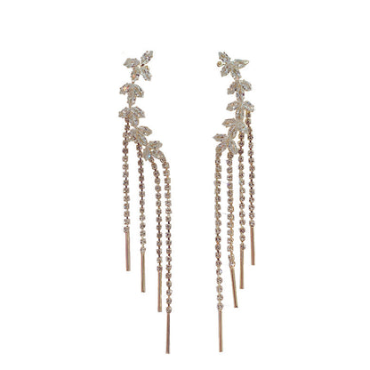 Willow Leaf Tassel Ear Bone Clip Earrings All-in-one Earrings New Trendy Personality Design Fashion Earrings Women-Jewearrings