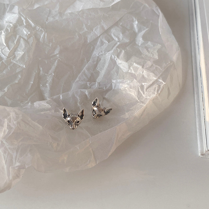 Vintage Cat S925 Sterling Silver Cold Style Sphinx Earrings-Jewearrings