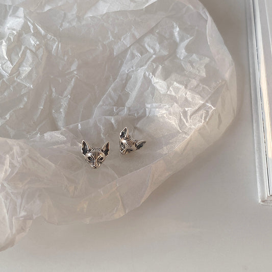 Vintage Cat S925 Sterling Silver Cold Style Sphinx Earrings-Jewearrings