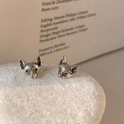 Vintage Cat S925 Sterling Silver Cold Style Sphinx Earrings-Jewearrings