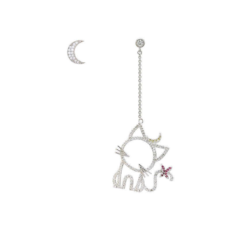 New Earrings Trendy Cute Cat Asymmetrical Korean Sterling Silver-Jewearrings