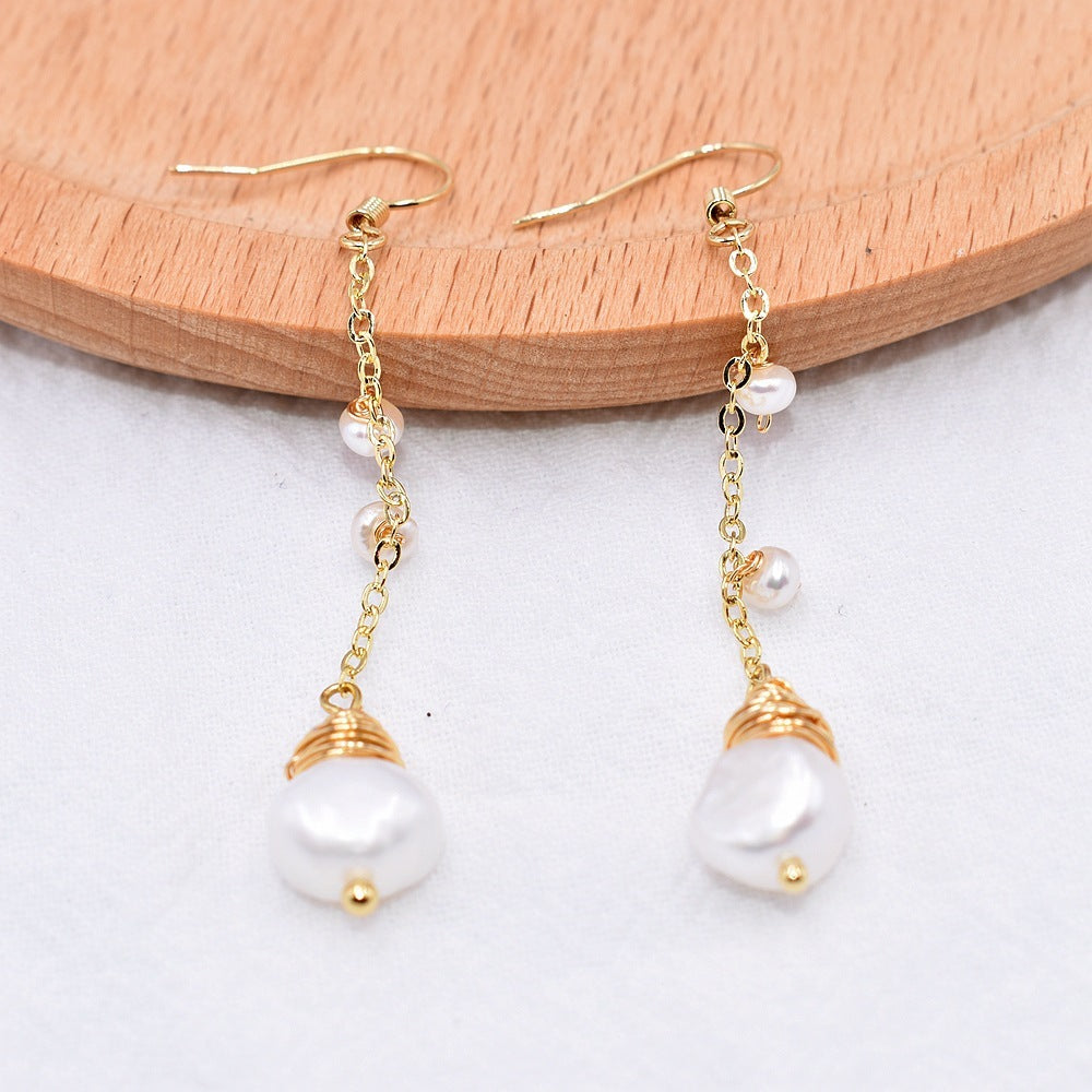 Simple And Color-preserving Natural Pearl Soft Long Earrings-Jewearrings