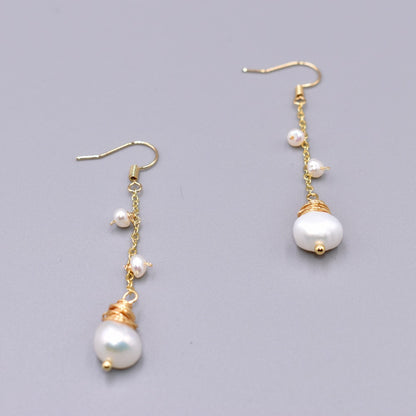 Simple And Color-preserving Natural Pearl Soft Long Earrings-Jewearrings