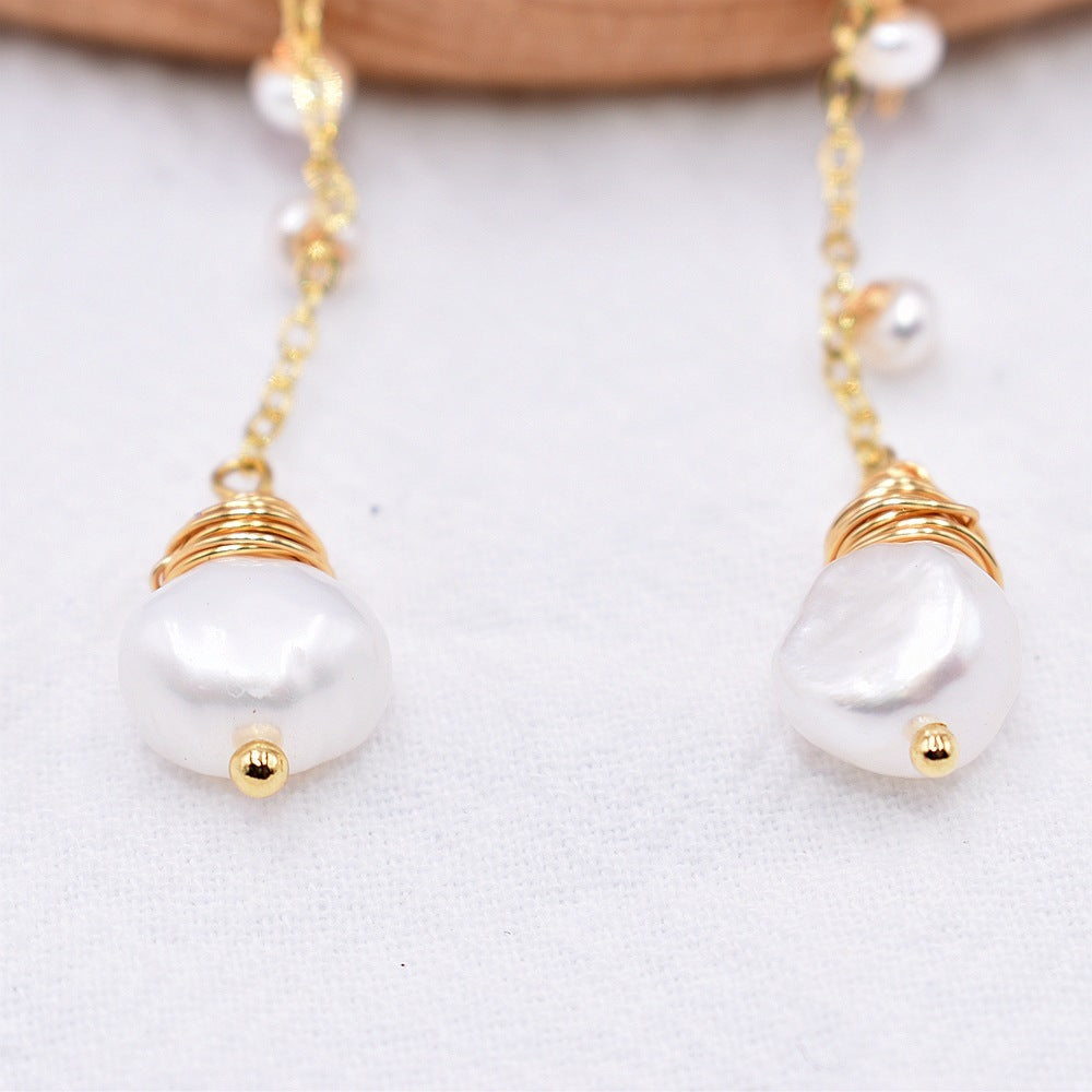 Simple And Color-preserving Natural Pearl Soft Long Earrings-Jewearrings