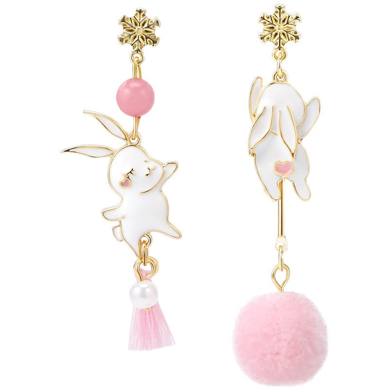 Original Bunny Earrings Ear Clip Earrings Without Pierced Female Hair Ball-Jewearrings