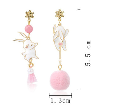 Original Bunny Earrings Ear Clip Earrings Without Pierced Female Hair Ball-Jewearrings