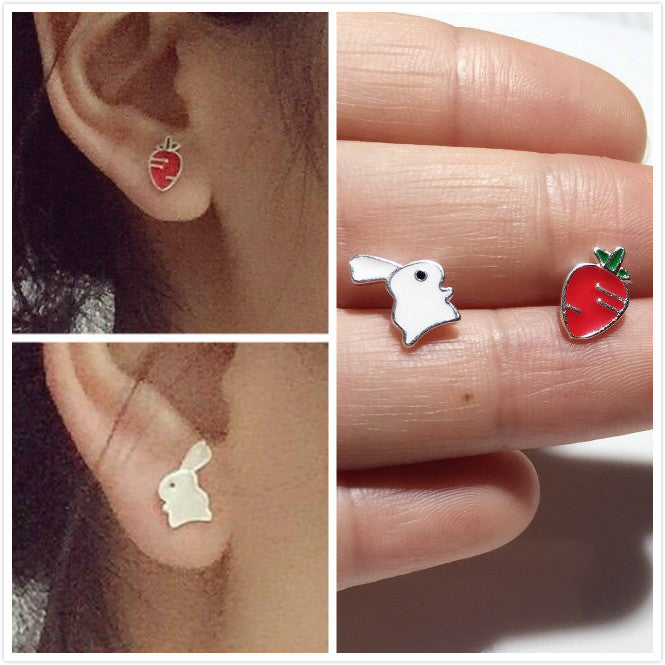 S925 Sterling Silver Rabbit Radish Personality Simple Student Asymmetric Earrings-Jewearrings