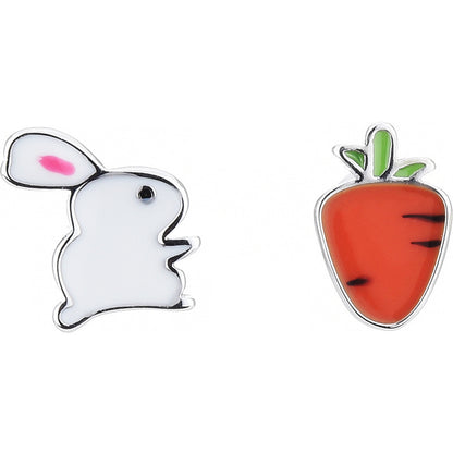 S925 Sterling Silver Rabbit Radish Personality Simple Student Asymmetric Earrings-Jewearrings