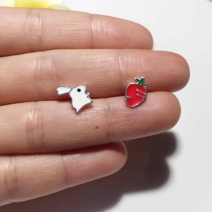 S925 Sterling Silver Rabbit Radish Personality Simple Student Asymmetric Earrings-Jewearrings