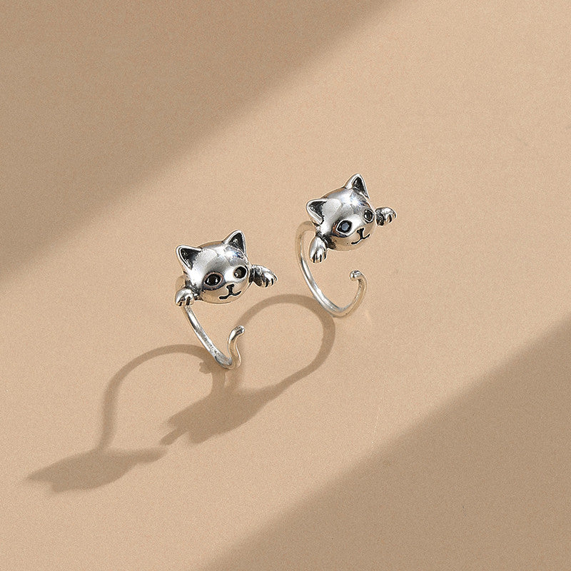 Cat Pure Silver Earrings New Trendy Face Small Simple Temperament Cold Wind High-end Earrings Earrings-Jewearrings