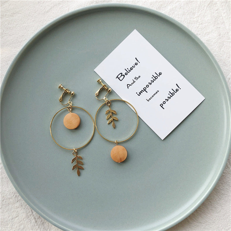 Earrings Clip Not Ear Ring No Round Wood Korean Women-Jewearrings