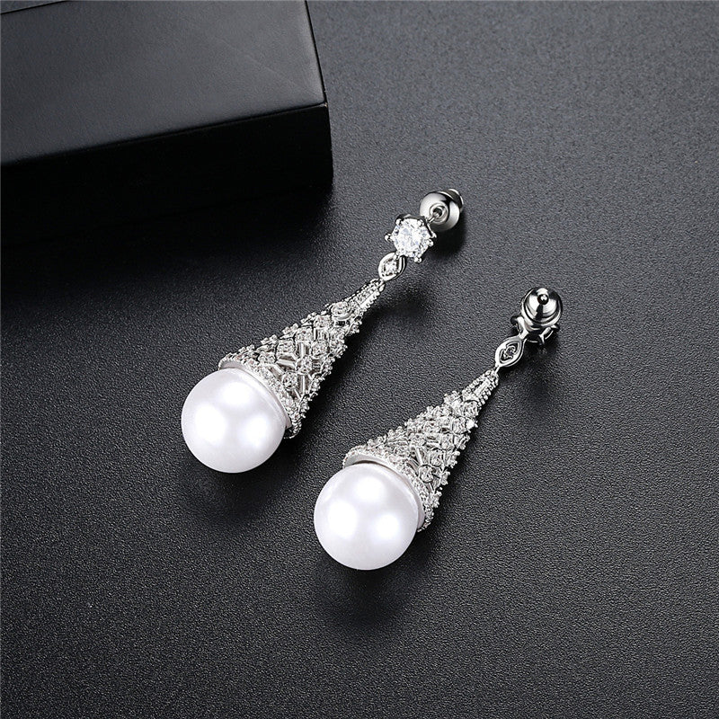 Zircon Korean Pearl Female Earrings-Jewearrings