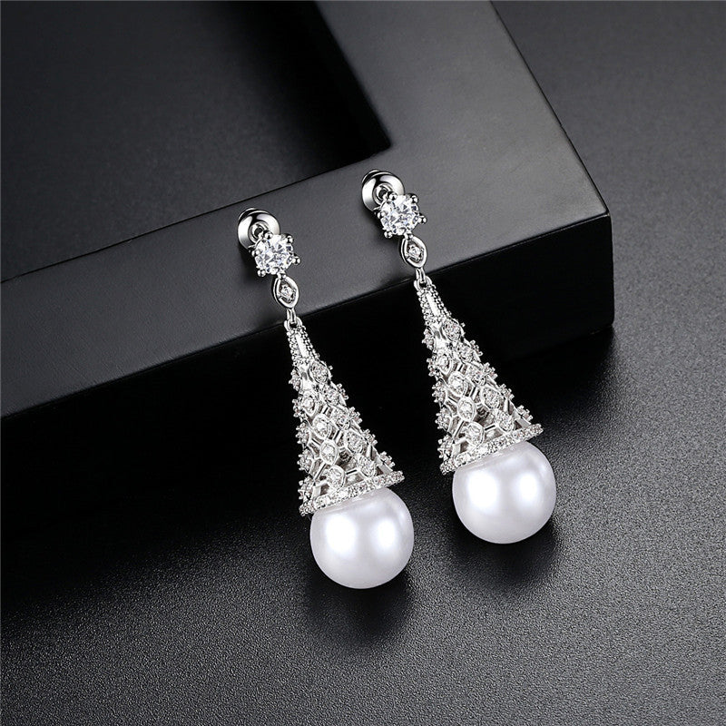 Zircon Korean Pearl Female Earrings-Jewearrings