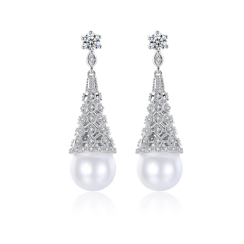 Zircon Korean Pearl Female Earrings-Jewearrings